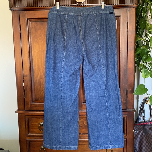 CK Calvin Klein Super Wide Leg Vintage Jeans side zip leg seams brass ring detai - Picture 2 of 13